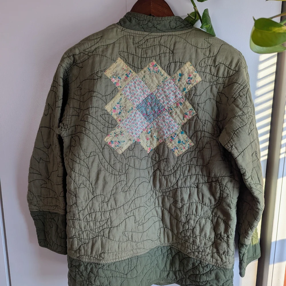 Anthropologie Sage Green Quilted Kimono Jacket - Picture 2 of 4
